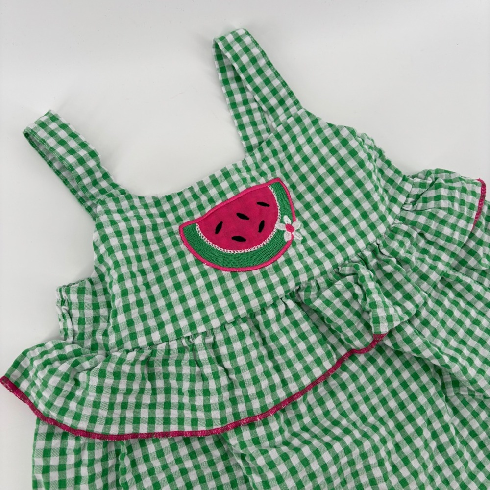 Bonnie Jean Sleeveless Top Girl Sz 5 Green Gingham Excellent Watermelon Applique
